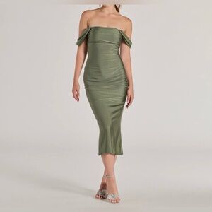 Windsor Off-The-Shoulder Flared Midi Dress -Sage
